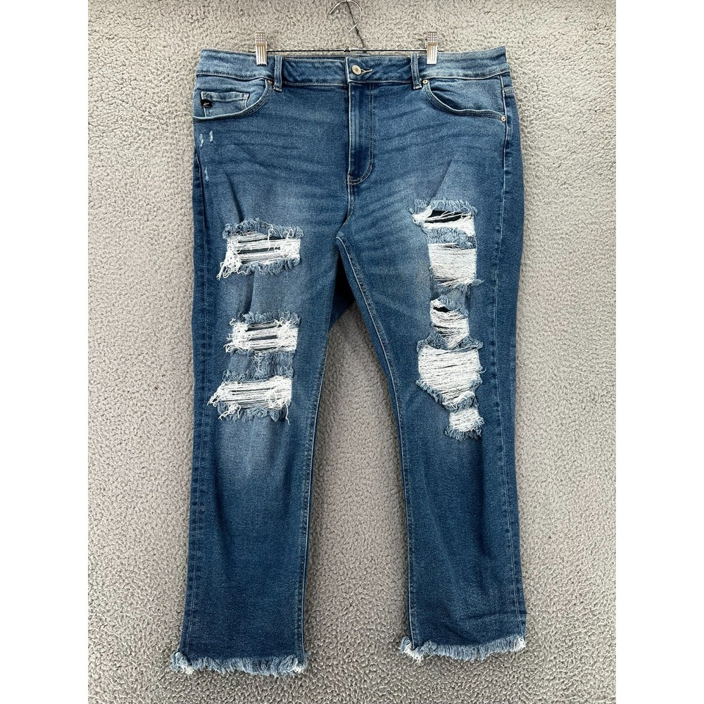 Kancan Cropped Jeans Womens Size 20 (Fit 38x27) Raw Hem Medium Wash Denim 128476